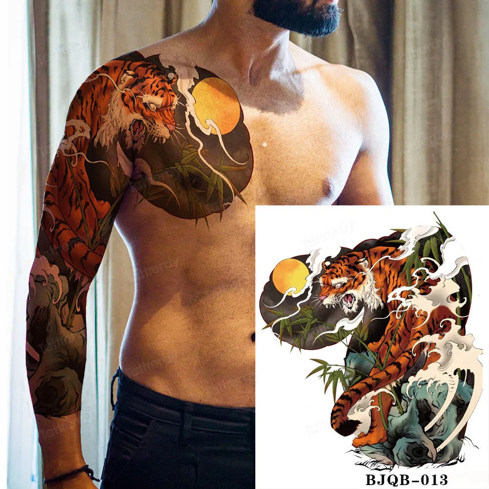 Men Super Large Chest Temporary Tattoo Stickers Full Arm Sleeve Body Art Muscle Adult Tattoo Waterproof Totem Tribal Dragon