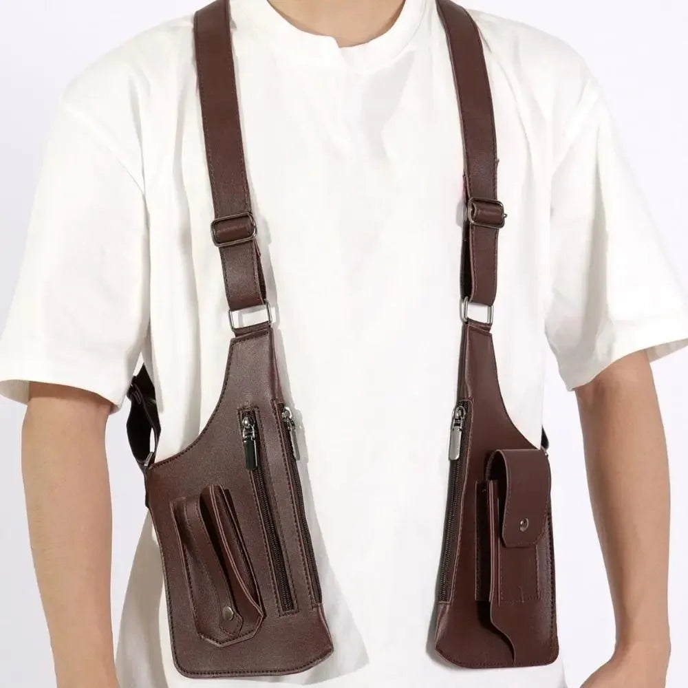 Tactical Double Shoulder Armpit Bag Anti-Theft Hidden Crossbody Pack Adjustable Multi-Pocket Chest Bag for Men