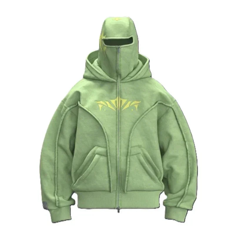 Harajuku Zip up Hoodie Double Hat Embroidered high quality Heavyweight Sweatshirt Y2K Hip hop Men Women Streetwear Jacket top