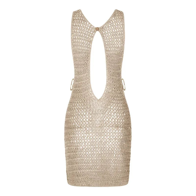Summer Sexy One Neck Cut Out Circle Decoration Corset Slim Beach Mini Dress Women Seaside Beachwear Swimwear Cover Up