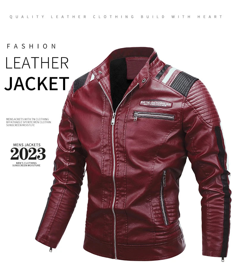 2023 männer Herbst Jacke Bomber Biker Zipper Motorrad Faux Pelzmantel Männlichen Fleece Pilot Vintage Schwarz Rot Braun PU Leder jacke