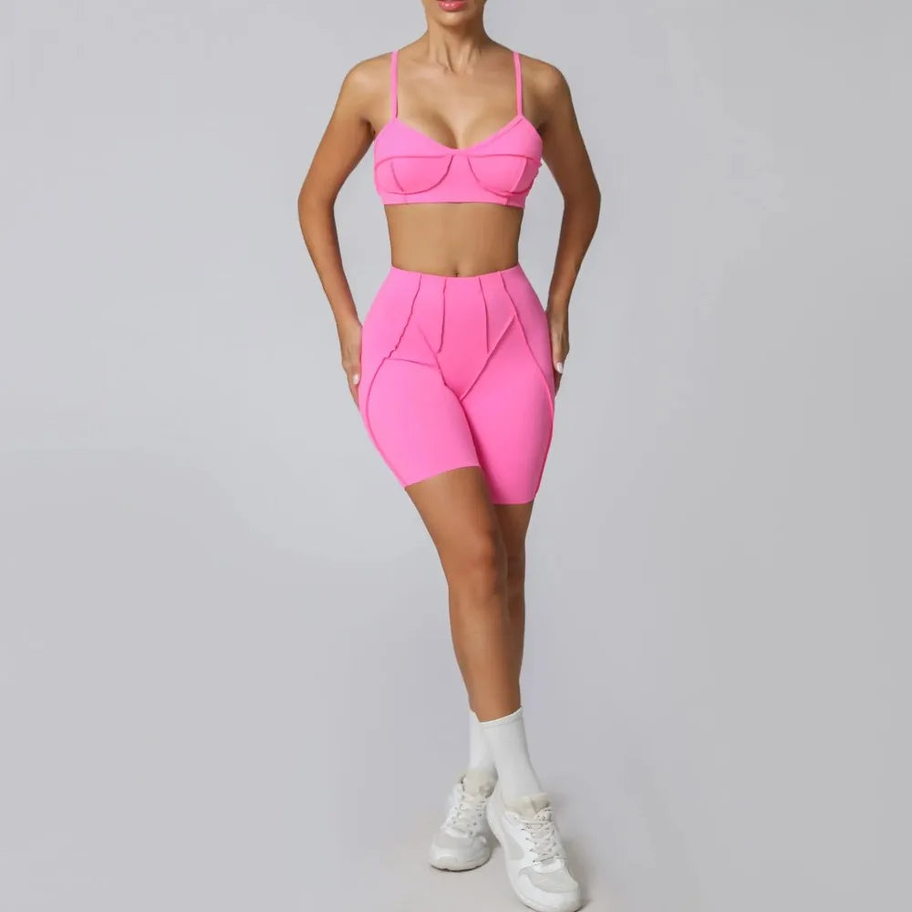 Yoga Fitness Sports Sets High Waist Hip-lifting Shorts Open Back Bra Suit Casual Running Workout Gym Leggings Sexy Set for Women