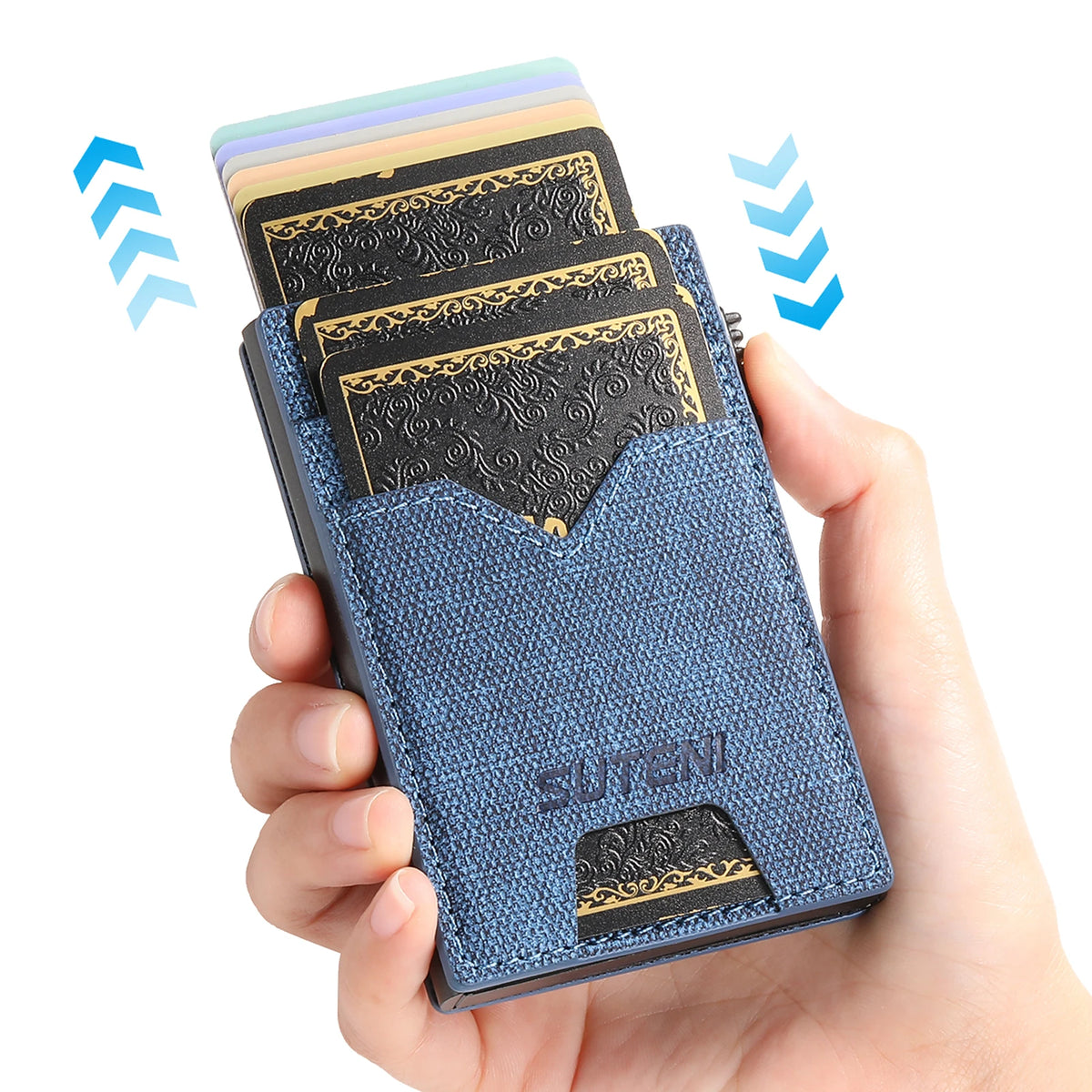 SUTENI Faux Leather Card Slot Wallet Flip Cover Unisex Card Box Pressing The Button Automatically Ejects The Card