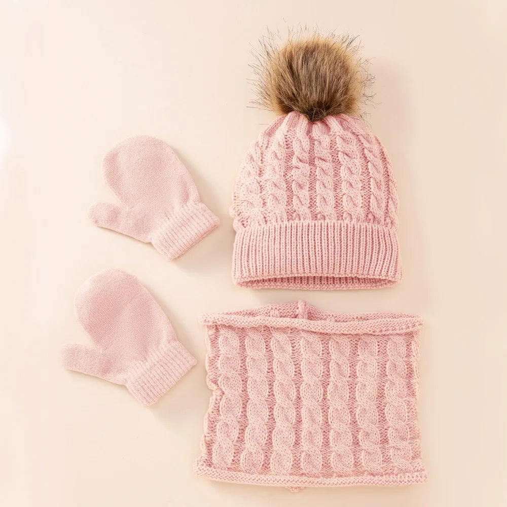 Baby Wintermütze und Schal Handschuhe Set Kinder Twist Strickmütze Mütze Neugeborenen Snood Schal Mütze Säugling Kleinkind Motorhaube Zubehör