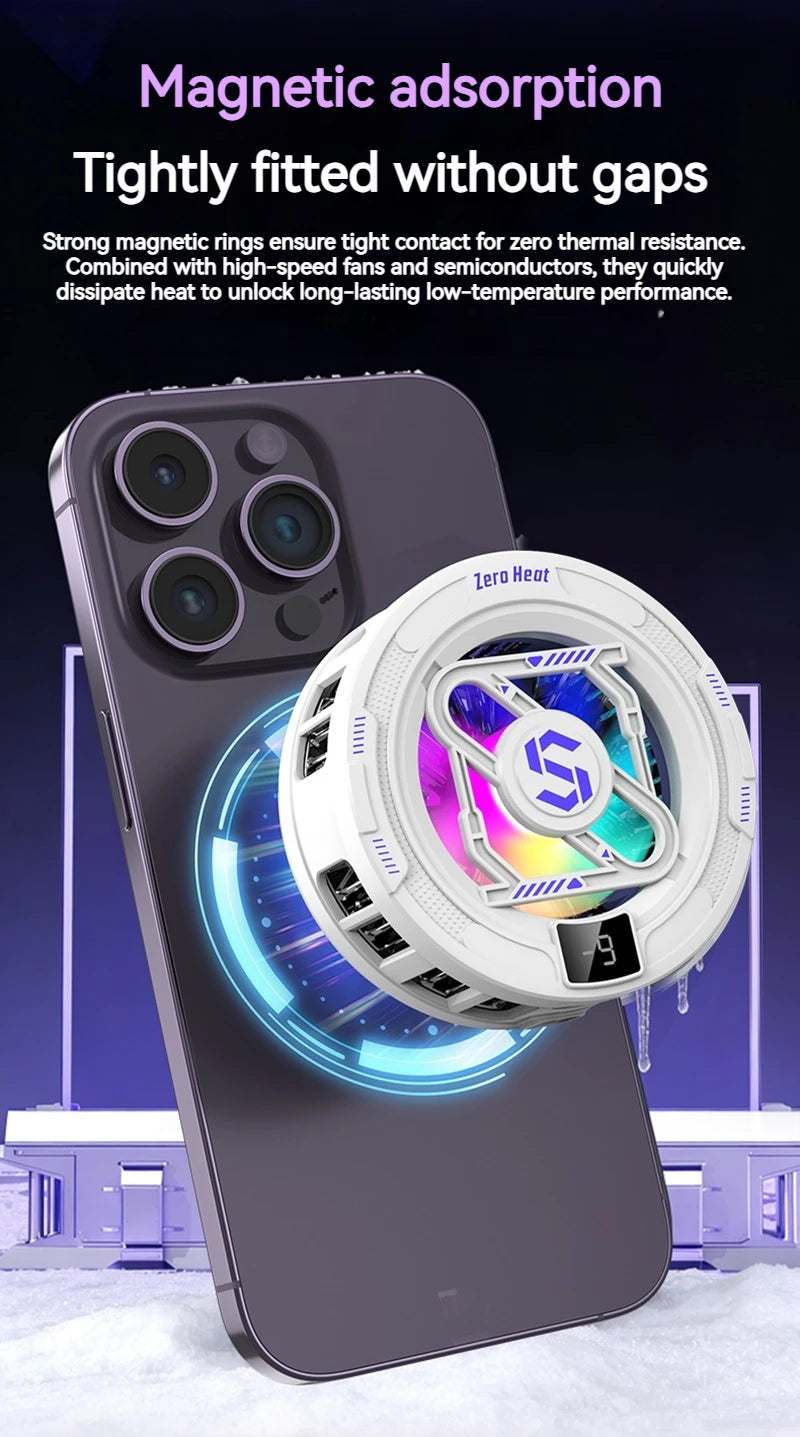Semiconductor Magnetic Cooler With Temperature Display Radiator Fast Heat Dissipation for Phones Gaming Tablet Cooling Pad