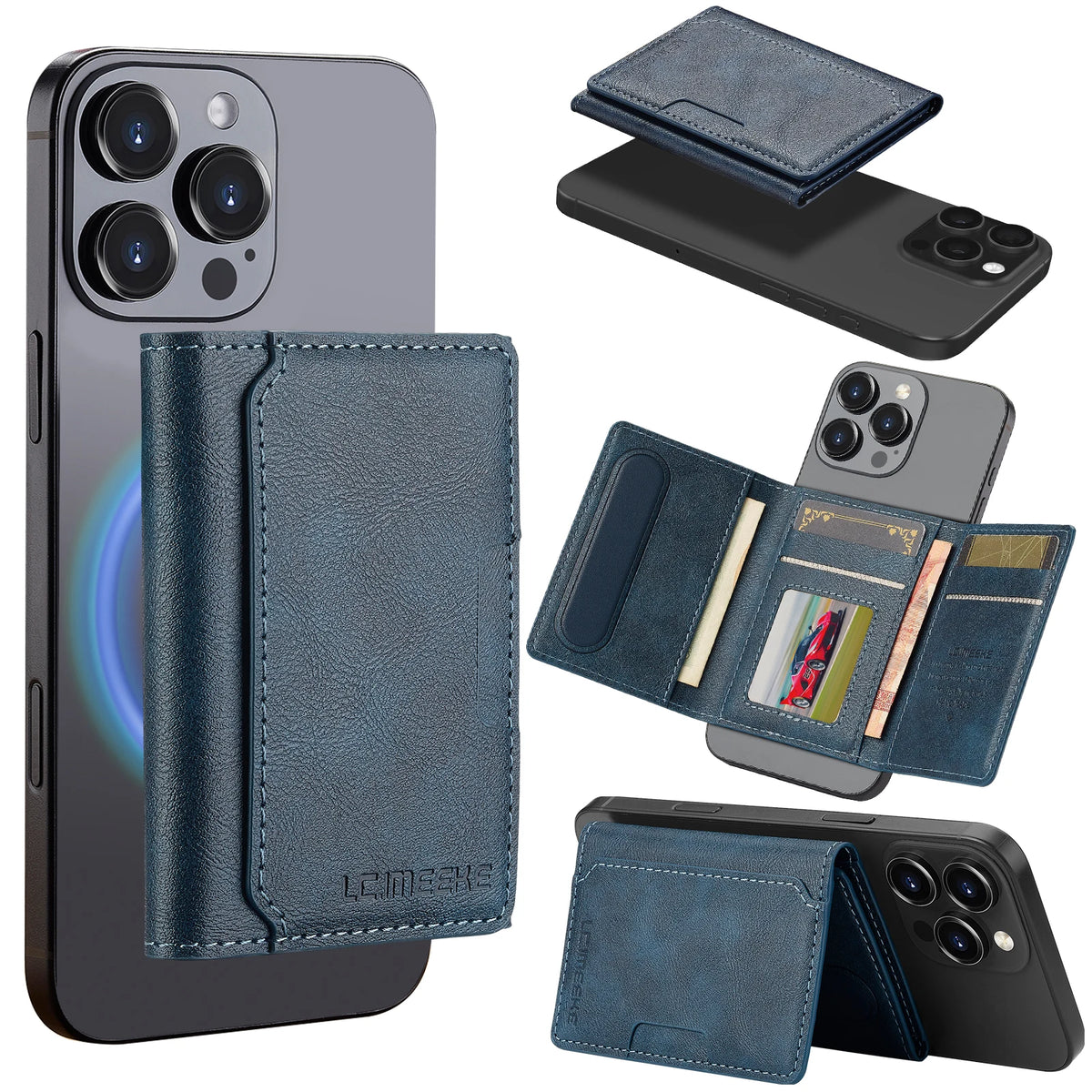 Magnetic Card Solt Bag for iPhone Samsung Google Xiaomi Magsafe Functions Card Holder Wallet PU Leather Men Slim Purses Pocket