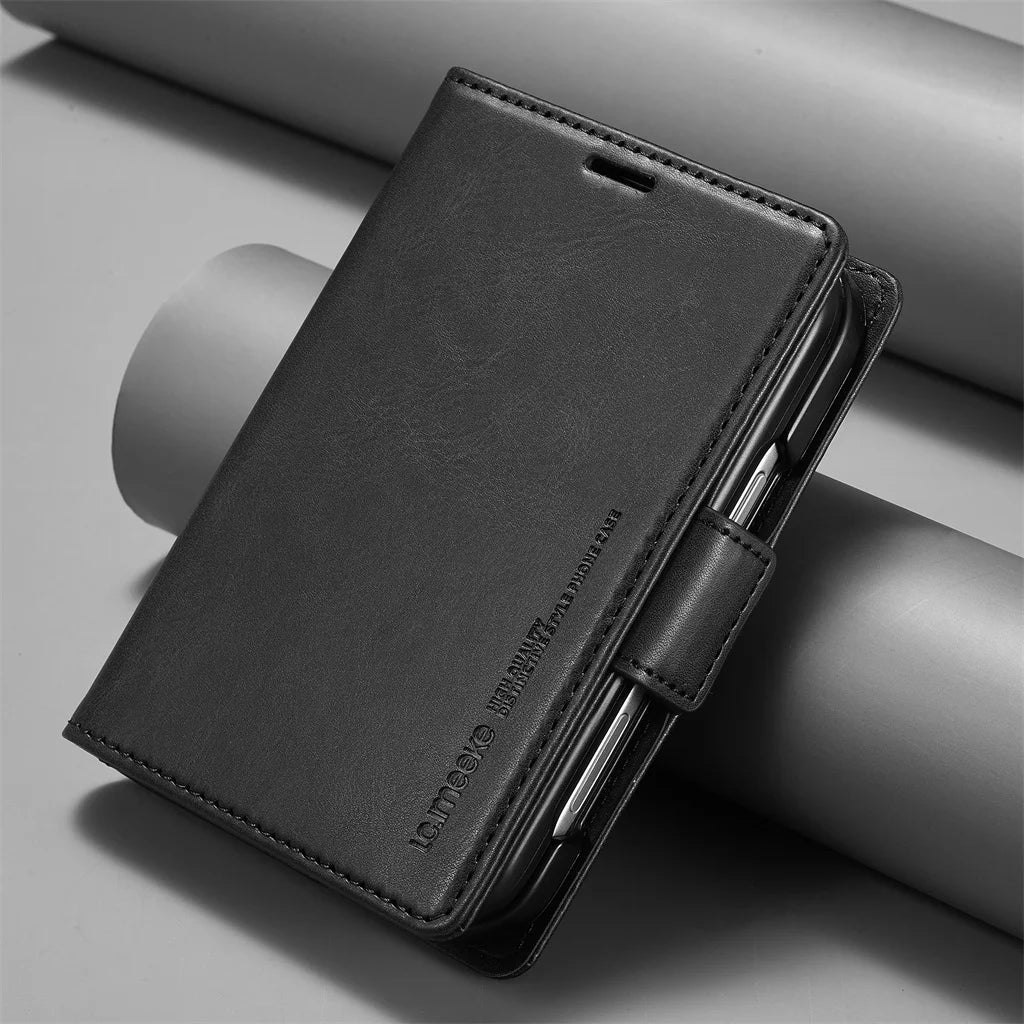 Business Leather Wallet Phone Case For Apple iPhone Duo RFID Blocking Credit Card Holder Hinge Protective Shockproof Full Cover