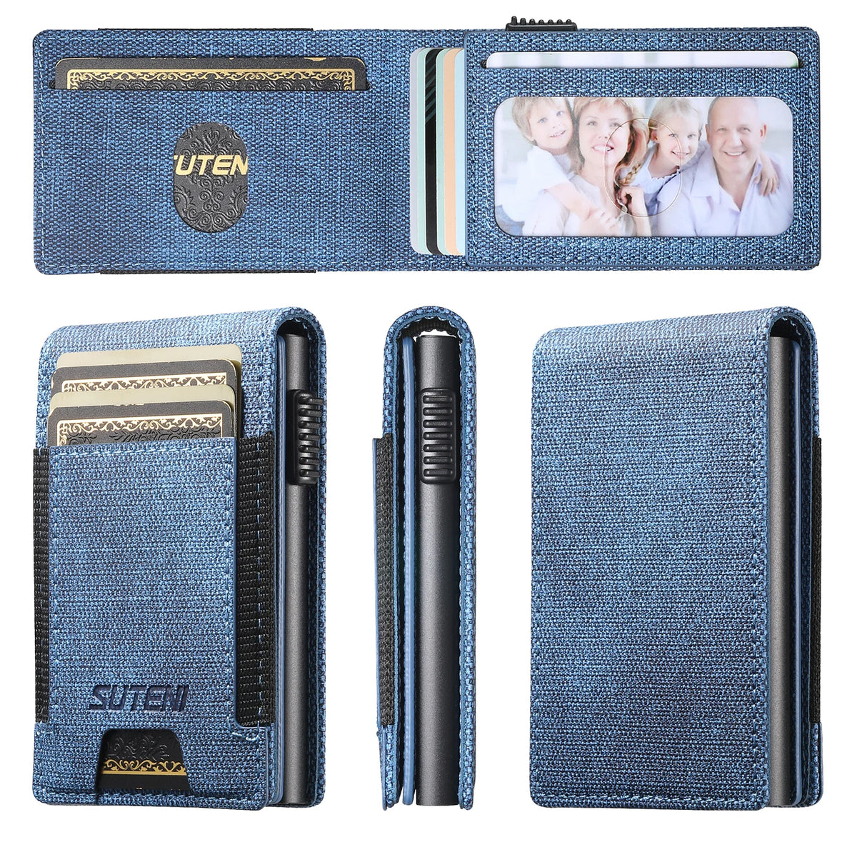 SUTENI Faux Leather Card Slot Wallet Flip Cover Unisex Card Box Pressing The Button Automatically Ejects The Card