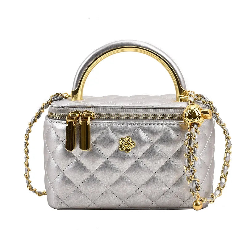 Quilted Shoulder Bag for Women PU Leather British Style Handbag Ladies Chain Crossbody Bags Female Small Square Pocket