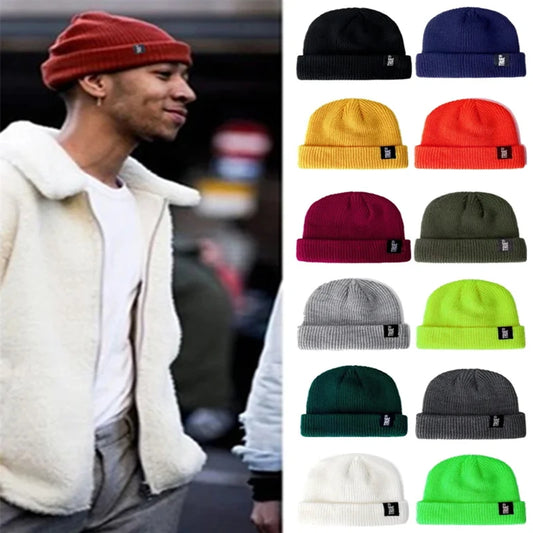 Hot Sale Daily Short Beanie Hat Unisex Sailor Style Winter Hat Men Women Ribbed Knitted Melon Cap True Letter Baggy Skull Hat