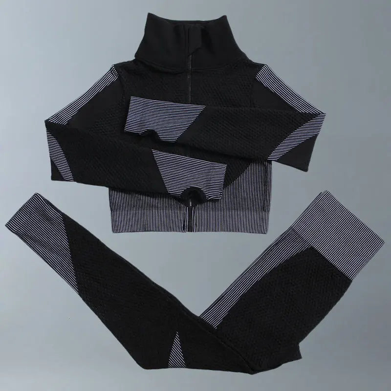 Yoga Suits Women Fitness Wear Gym Set Sports Outfits Training Exercise Workout Pants Long Sleeve Crop Top Bra Womens Tracksuits