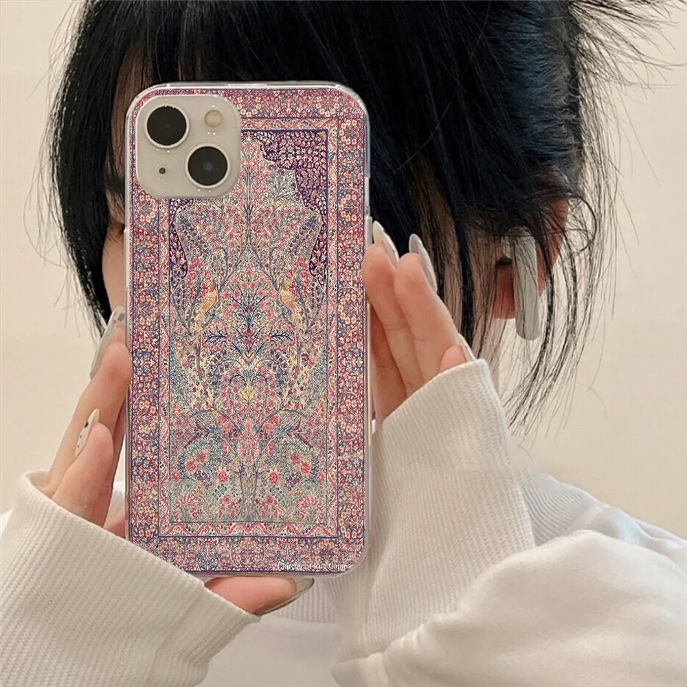 Persian carpet Floral pattern Phone Case For Iphone 15 11 13 14 Pro Max 7 8 Plus X Xr Xs Max Se2020 12mini Transparent Cover