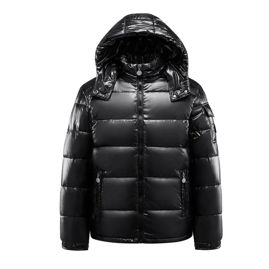 Black Shiny Padded Jacket Unisex Couple Plus Size Hooded Fleece Thickened Coat Winter Streetwear