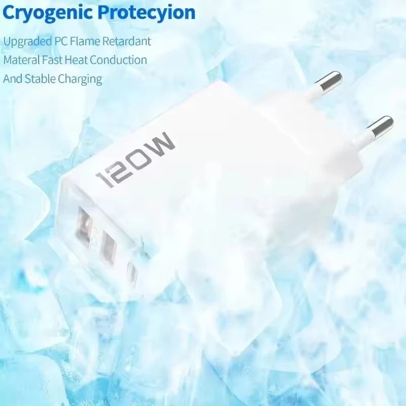 New 120W 4 Port USB Type C Charger Fast Charging Data Cable USB Phone Charger Adapter For Samsung iPhone Huawei Wall Charger