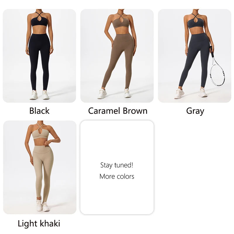 Two-Piece Women's Sports Set Chest Crossover Yoga Clothes Female Gym Bandeau Sports Bra Suits Sport Outfit For Woman
