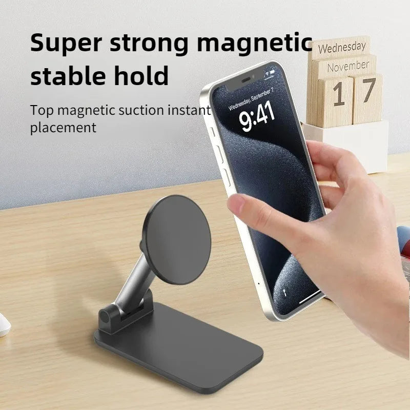 Magnetic Flexible Adjustable Phone Stand Foldable Portable Desktop Mount Holder for All Smartphones with Tight Clip Accessories