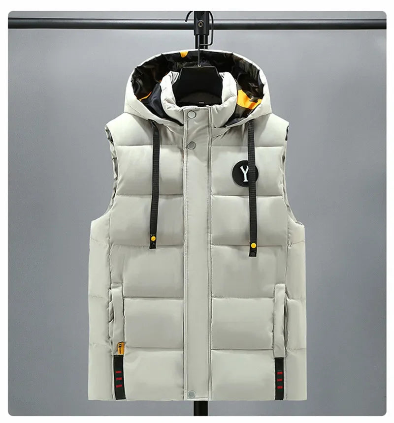 Weste für Herren, Baumwolle, warm, ärmellos, Mantel, Mütze, abnehmbar, gepolstert, Winterweste, Arbeitskleidung, männlich, hochwertige Kleidung, 5XL