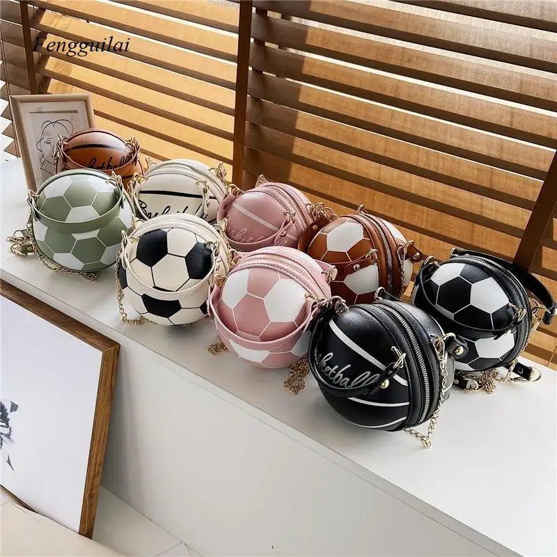 Women Handbag Round Basketball Football Barrel-Shaped Faux Leather Crossbody Shoulder Bag