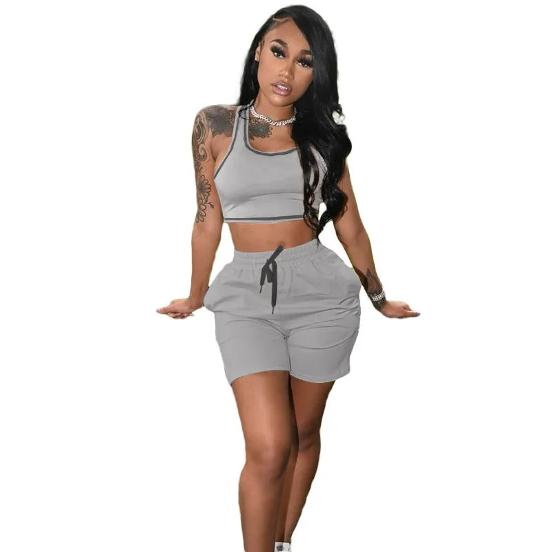 Casual Workout Sets 2 Piece Outfits for Women 2025 Sport Crop Tank Top High Waist Yoga Shorts Leggings Lounge Wear Tracksuit