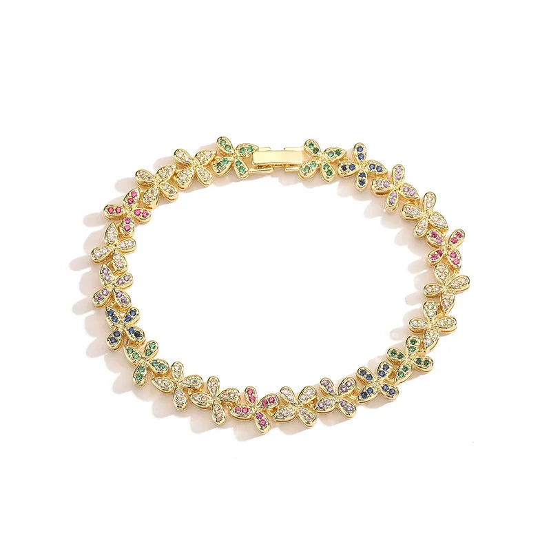 HECHENG, Four Leaf Clover Crystal Necklace, Ladies' Sparkling Zircon Luxury Bracelet, Wedding Party High-quality Gift Jewelry
