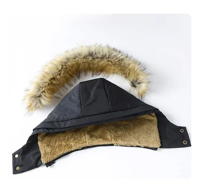 2024 neue Männer Winter Herbst Arbeit Outwearing Parka Schwarz Fleece Gefüttert Dicke Warme Mit Kapuze Pelz Kragen Mantel Männlichen Größe 5XL Plüsch jacke