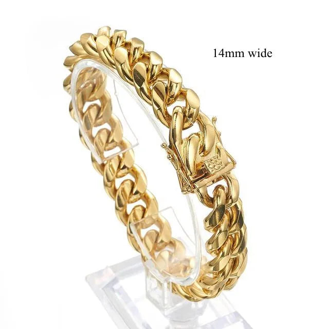 Gold Color/Rose Gold Stainless Steel Curb Cuban Link Chain Bracelet Bangle Jewelry 7-11inch for Men Women 8/10/12/14/16/18mm