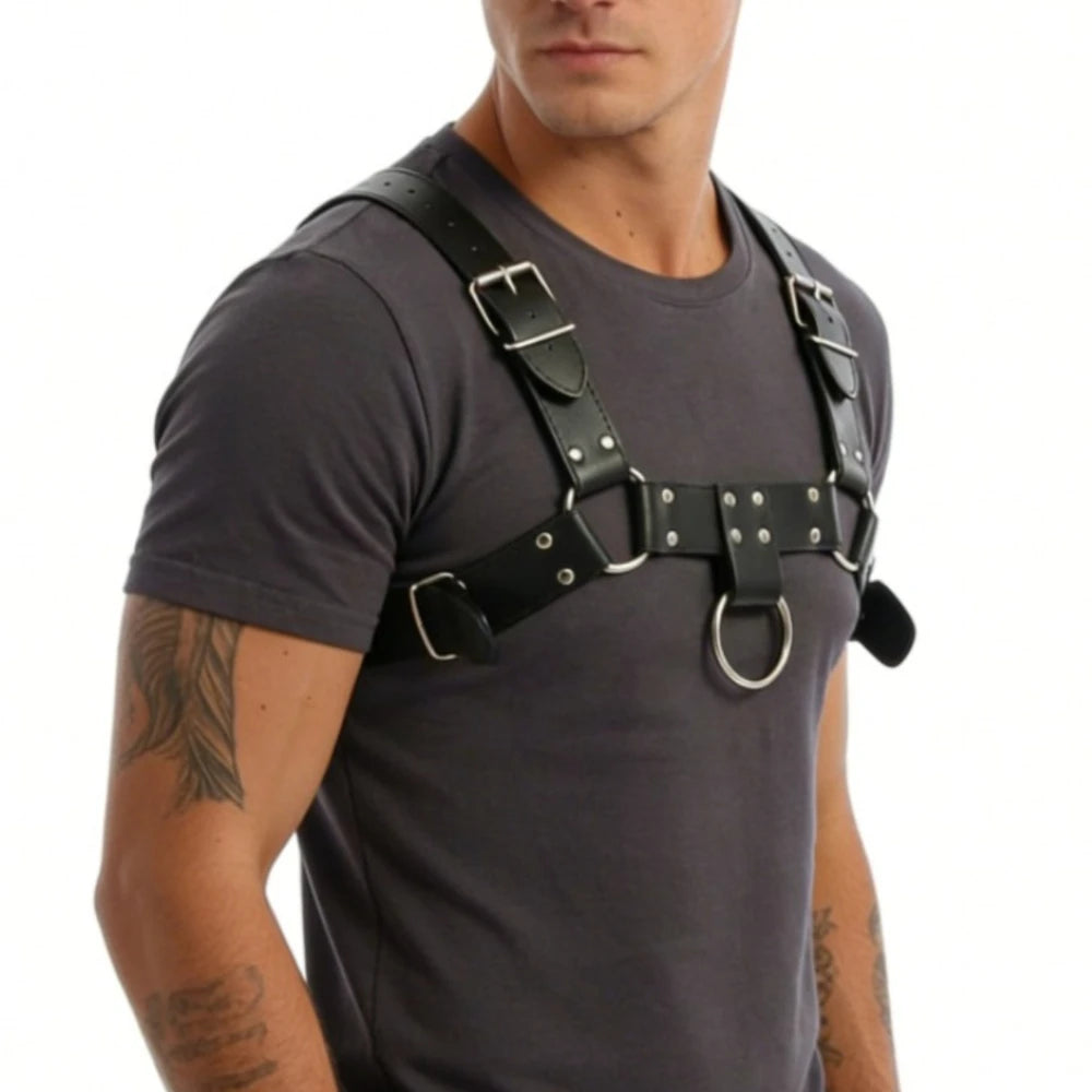 Men PU Leather Harness Belt Gothic Punk Adjustable Chest Harness Vest Straps Vintage Retro Belt For Jeans Streetwear Daily Party