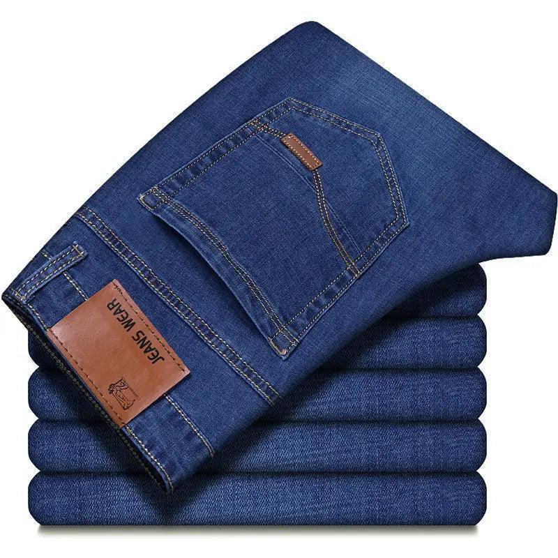 New Men Light Luxury Stretch Slim Fit Pants Comfortable Soft Business Fashion Straight Casual Denim Trousers Male Brand Clothing
