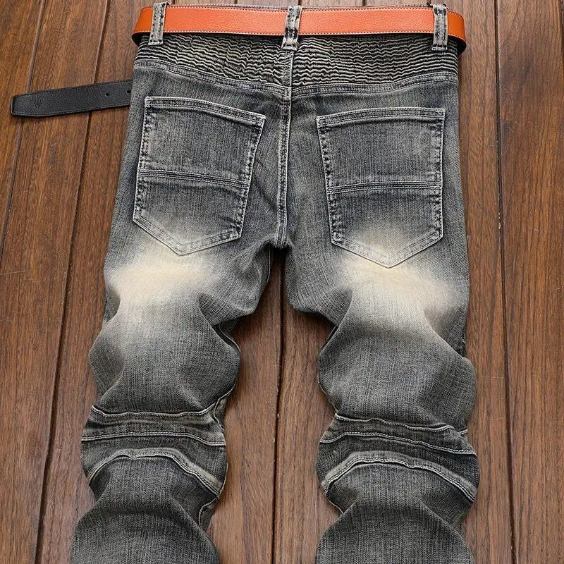 Luxury Men's Classic Jeans Straight Pants Autumn and Winter Retro Ripped Hole Denim Trousers Motorcycle Work Pants for Men