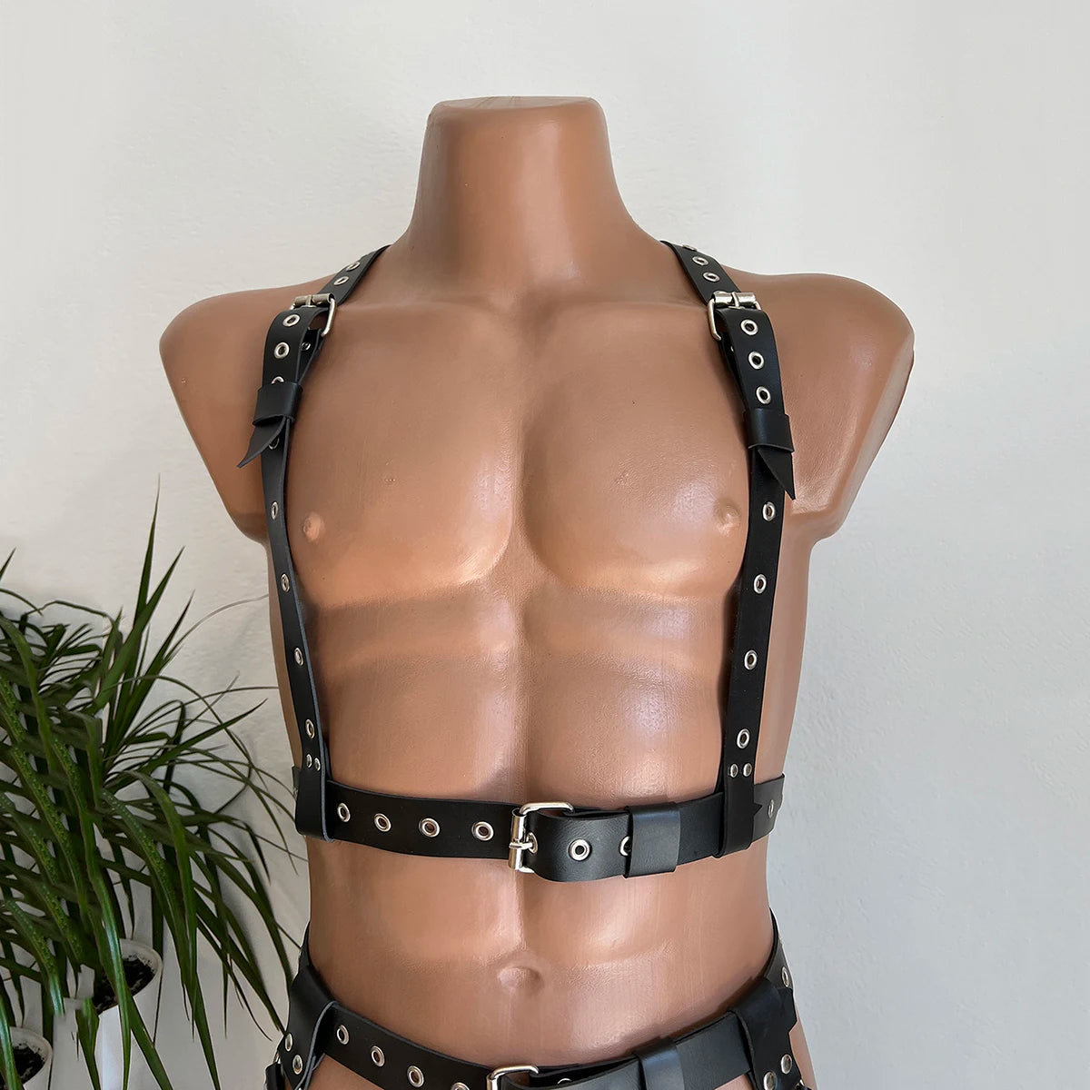 Mens Leather Lingerie Harness Men Bondages Full Body Jockstraps for Men Pants and Leather Top Chest Men's Harness Gay Harness