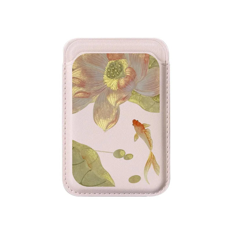 For MagSafe For iPhone 17 Pro Max Case For Samsung Galaxy S26 S25 FE Lucky Goldfish Painting Wallet Card Holder Magnetic Cover