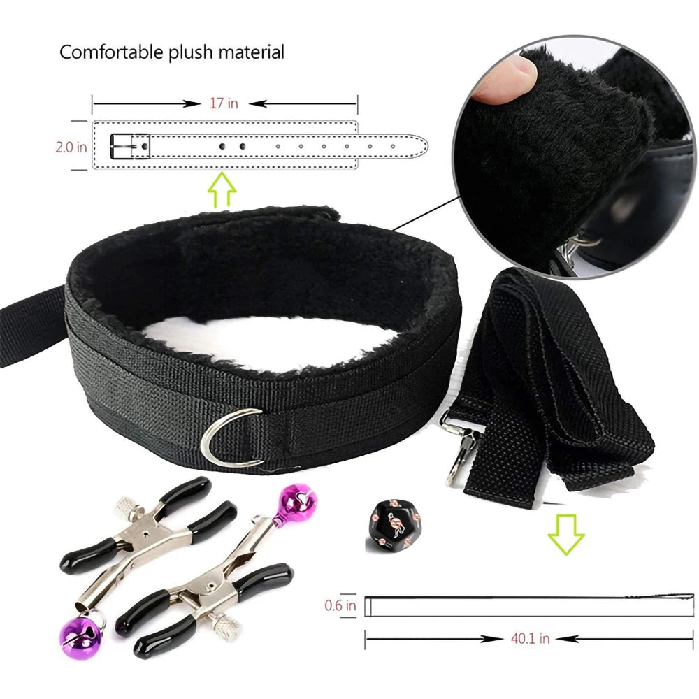 Hot Exotic Bed B+ndage Set B+SM Kits Exotic S*x Toys For Women  Adults Games Leather Handcuffs Whip Gag Nipple Clamps S*x