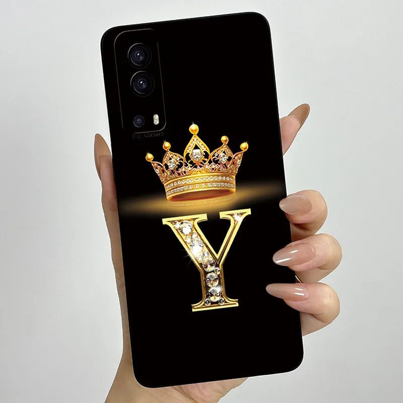 For Vivo Y72 5G V2041 Case Crown Letters Liquid Silicone Soft Phone Cases For Vivo Y52 5G V2053 Y72 Camera Protection Back Cover