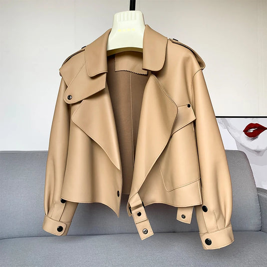 Sheepskin Coat For Women Leather Jacket Winter Spring Moto Biker Genuine Top Quality Black