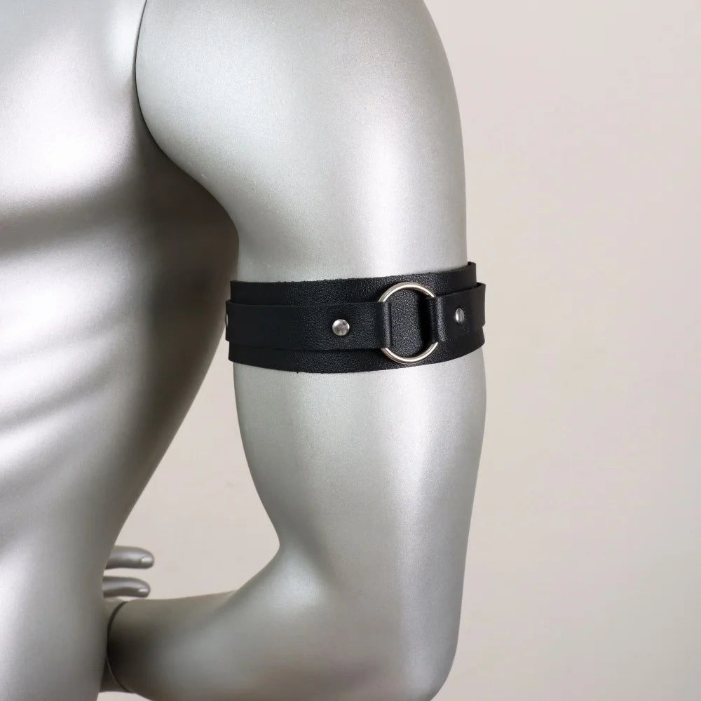 Gothic Punk Men'S Black Faux Leather Straps with Chest Harness & Arm Bands, Suits and Casual Attire, Stylish and Comfortable