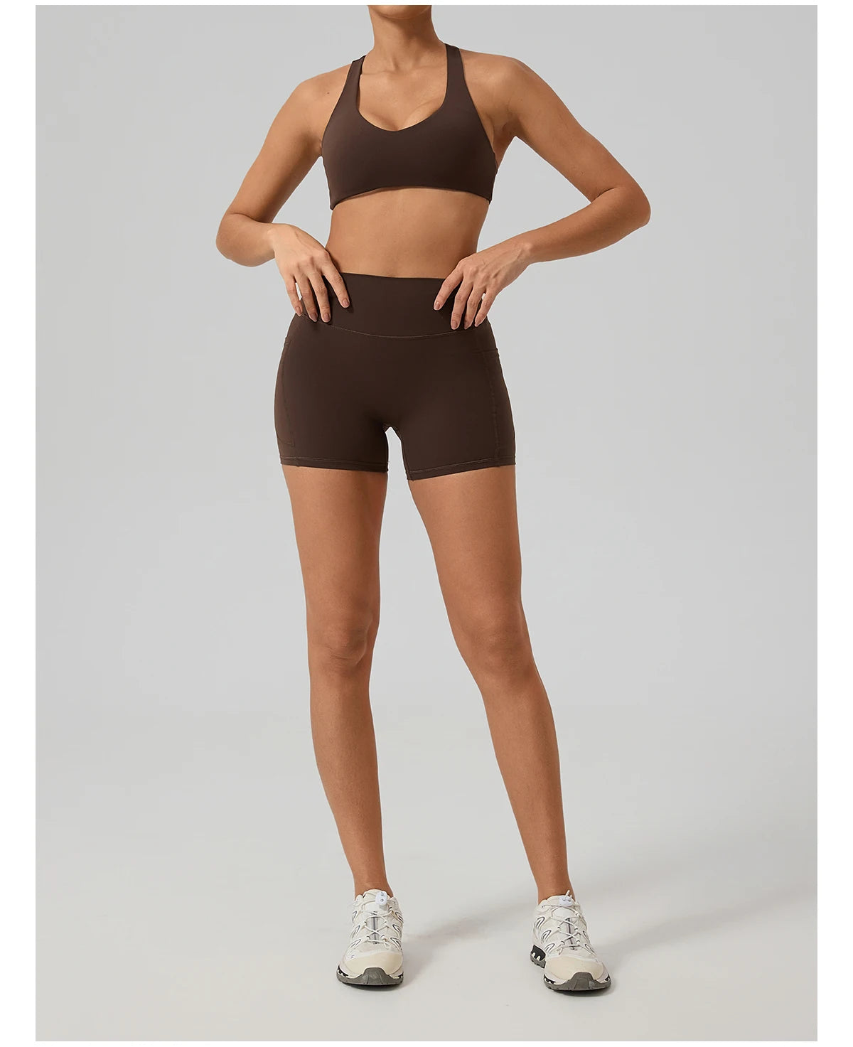Hearuisavy Fitness Set 2Pcs Women Gym Sports Bra Running Sports Shorts With Pockets High Impact Breathable Racerback Yoga Tops
