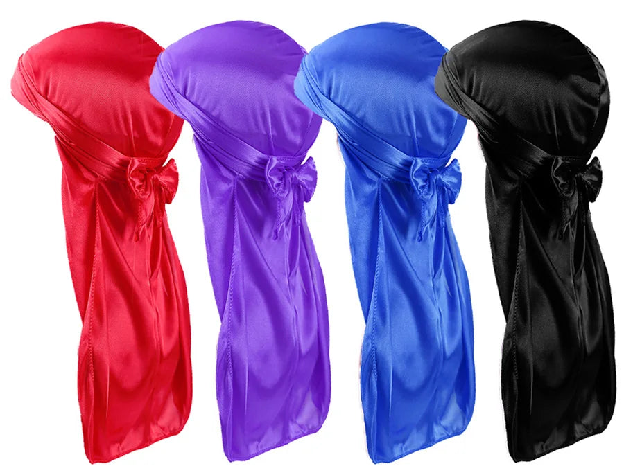 Unisex Seidige Durags Bandanas Turban Hut Perücken Doo Männer Satin Durag Biker Kopfbedeckung Stirnband Haar Zubehör Extra Lange Schwanz Du-Rag