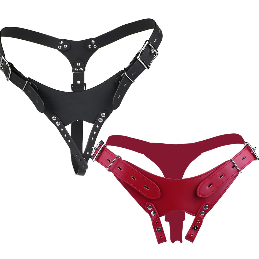 PU Leather Chastity Belt For Metal Penis Lock Cage Auxiliary Harness Belt Underwear Chastity Accessories B*SM Men S*x Toys