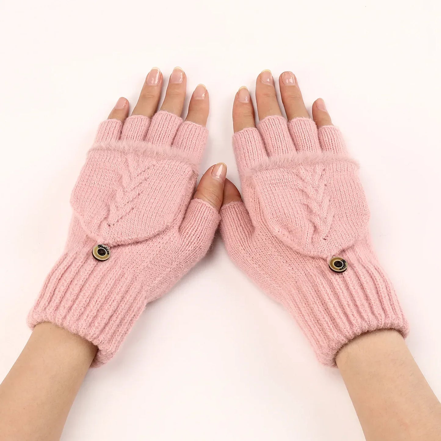 Fingers Free Wool Gloves Women Knitted Flip Fingerless Exposed Finger Thick Glove Mittens Winter Warm Thickening Women Mitts