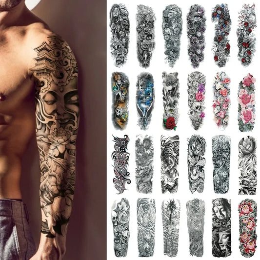 Waterproof Temporary Tattoo Sticker Full Arm Large Skull Old School Tatoo Stickers Flash Fake Tattoos for Men Women
