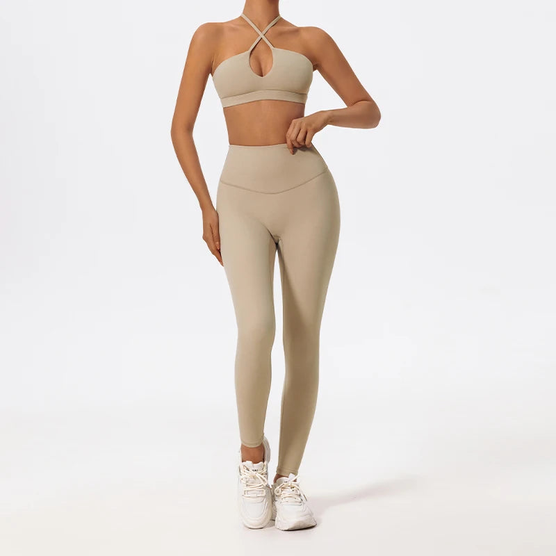 Two-Piece Women's Sports Set Chest Crossover Yoga Clothes Female Gym Bandeau Sports Bra Suits Sport Outfit For Woman