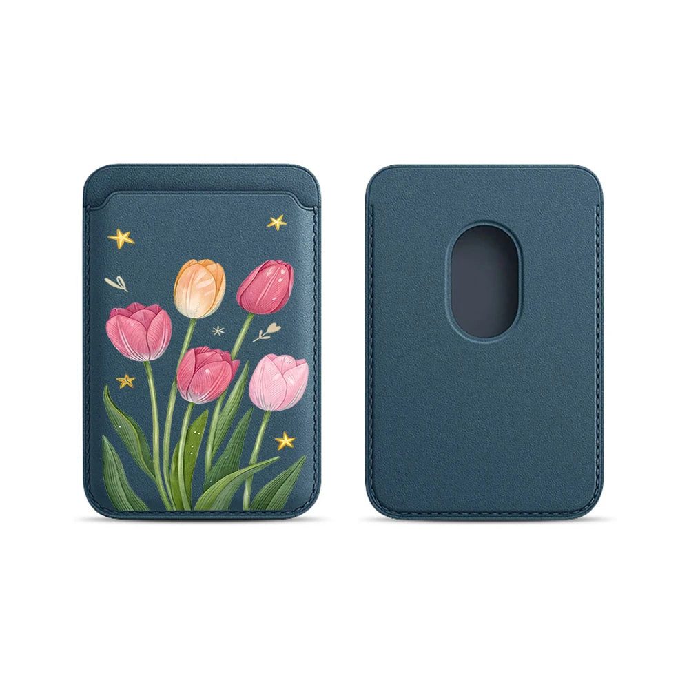 Tulip Flowers Leather Card Wallet Cases Phone Card Holder Magnetic Case Suitable For all iPhone for Magsafe Card Phone Back Bag
