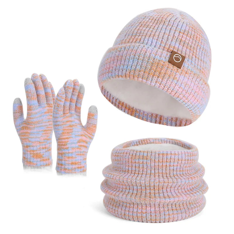 Women's Knitted Hat Beanie Cap Winter Coldproof Hat Scarf Gloves Sets Outdoor Warm Windproof Hat Fit Skiing Cycling Sets