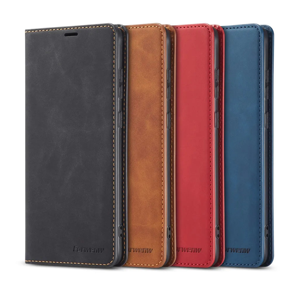 Leather Magnetic Flip Case For iPhone 16 15 14 17 Pro Max Air 16E 13 12 11 XS Max XR SE 8 7 Plus Wallet Card Solt Phone Cover
