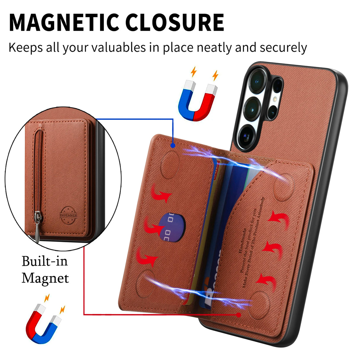 Zipper Cards Wallet Leather Phone Case For Samsung Galaxy S26 S24 S23 S22 Ultra Plus S23 S26 S25FE Purse Card Holder Stand Cover