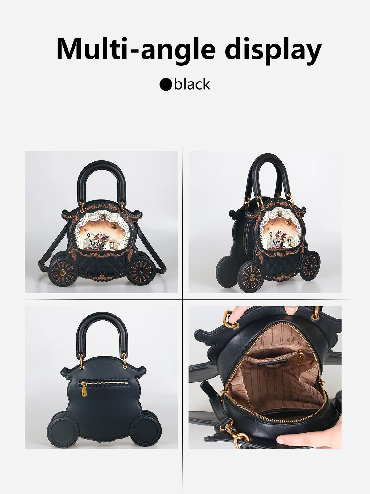 Fashion New 2026 Ladies' Hand-Held Special-Shaped Bag Retro Carriage Handbag niche Unique Cat Print Bag Personality Sweet and Co