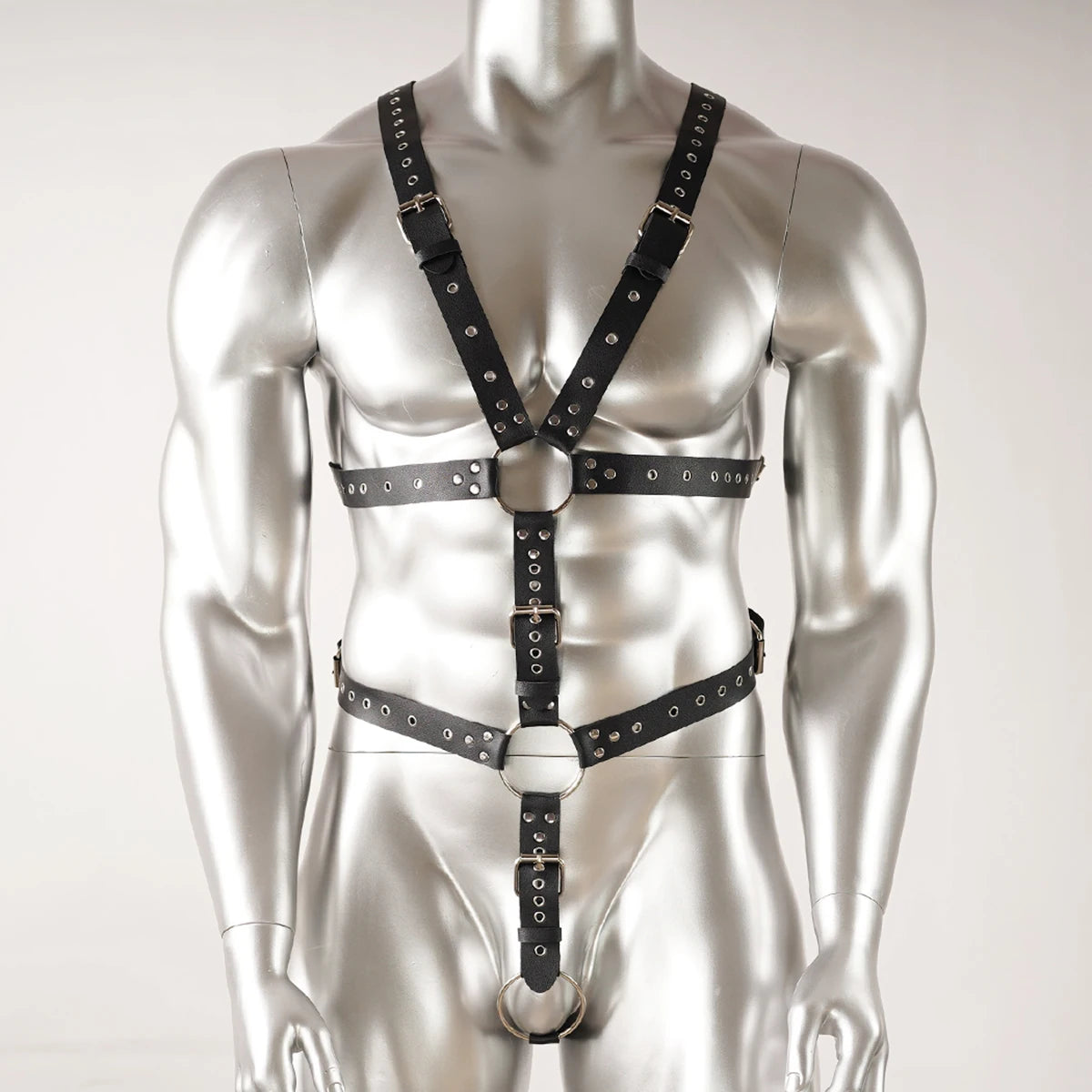 Men Punk Gothic PU Leather Body Harness with O‑Ring Decor Suspender Set, Adjustable Festival Cosplay Party Decor Accessory