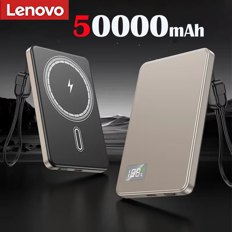 Lenovo 500000mAh Magnetic Wireless Power Bank Ultra Thin Portable CCC Certified Super Fast Charging LED Display Pack for MagSafe