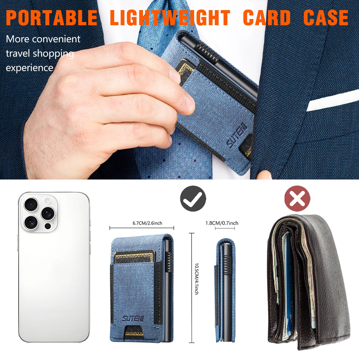 SUTENI Faux Leather Card Slot Wallet Flip Cover Unisex Card Box Pressing The Button Automatically Ejects The Card