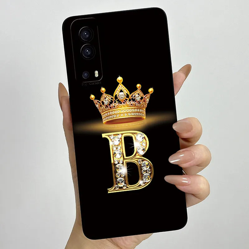 For Vivo Y72 5G V2041 Case Crown Letters Liquid Silicone Soft Phone Cases For Vivo Y52 5G V2053 Y72 Camera Protection Back Cover